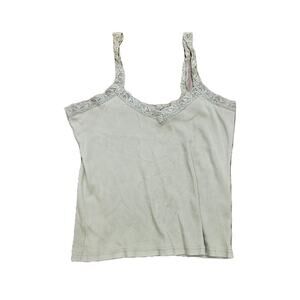 Vtg Deb Lace Trim Cami Tank Womens 1X Sage Green Fairycore Cottage Y2K Preppy
